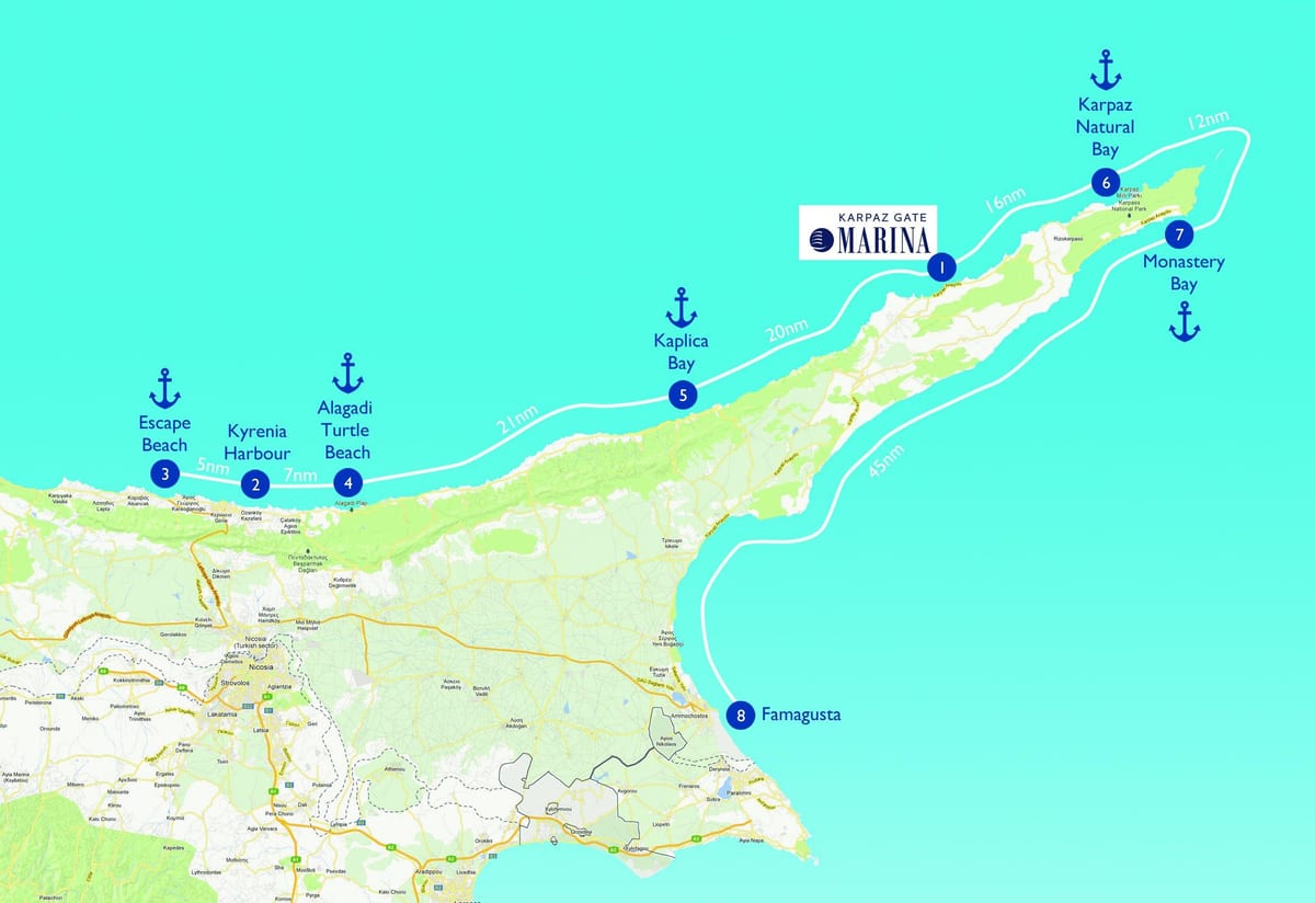 地图的海龟海滩塞浦路斯