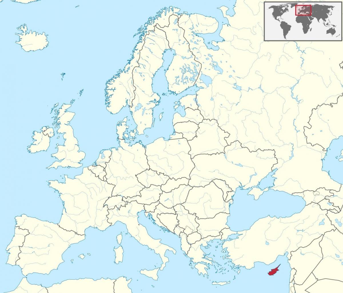 世界上的地图显示塞浦路斯
